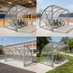 Collage of bicycle sheds in different outdoor settings