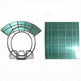 Decorative glass panel with curved design and grid pattern on a white background