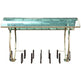 Glass top table with metal legs on a white background