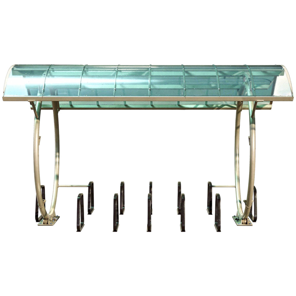Glass top table with metal legs on a white background