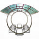 Decorative outdoor canopy with curved glass top and metal frame on a white background