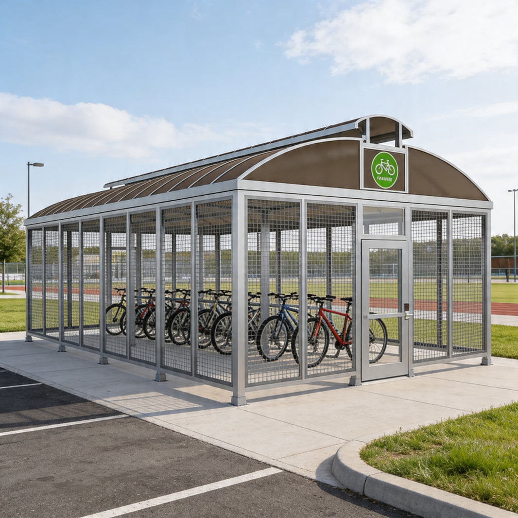 Secure Enclosed Bike Shelter with Curved Polycarbonate Roof – TAIMCO  Model BR2363