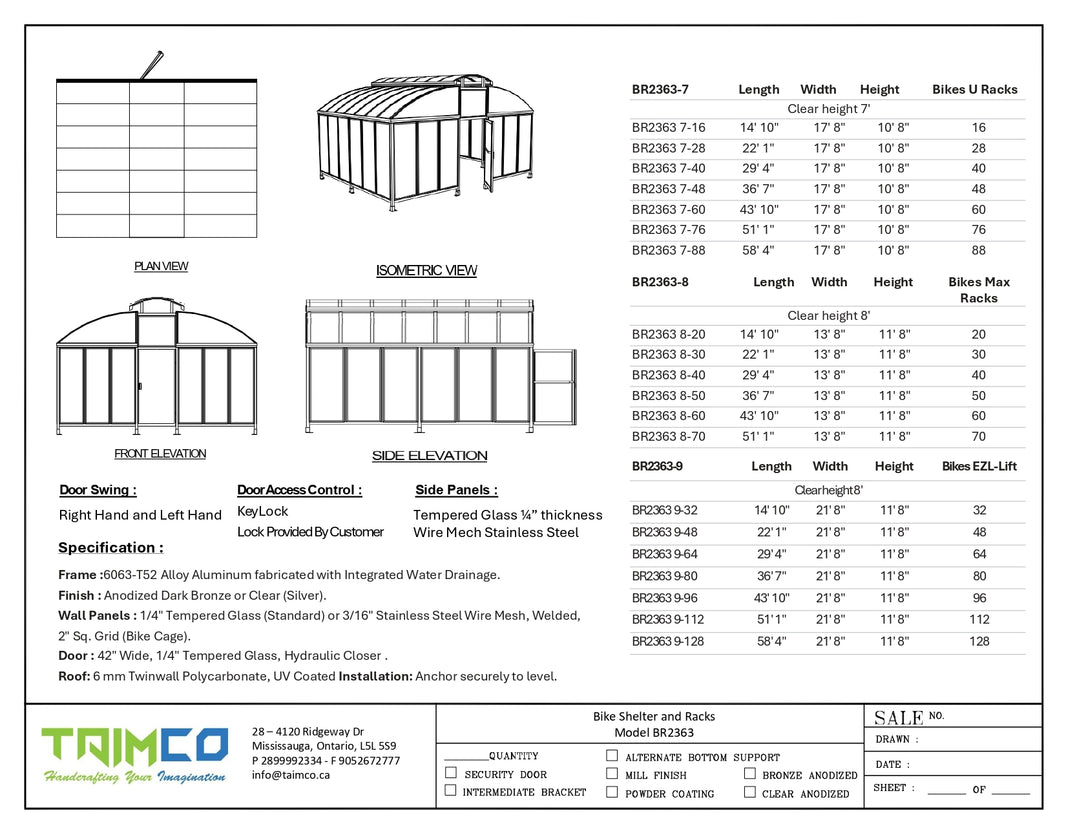 Bike Shelter and Racks  Model BR2363