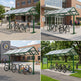 Collage of bicycle parking shelters in various outdoor settings.