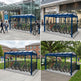 Bicycle parking shelters with bicycles in various locations
