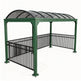 Green metal gazebo with a transparent roof on a white background
