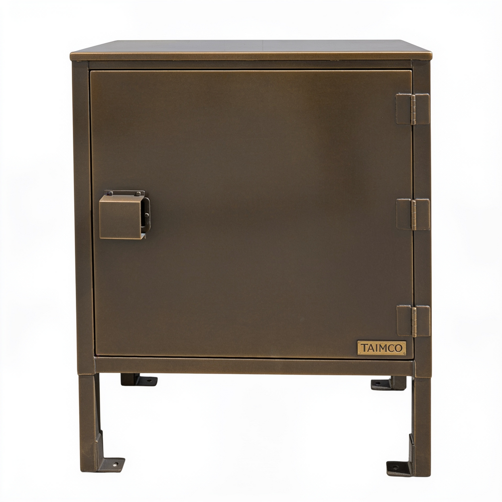 Bronze-colored cabinet with 'Taimco' branding on a white background