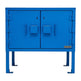 Blue metal cabinet with 'Taimco' branding on a white background