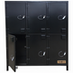 Black locker with multiple doors and visible brand name on a white background