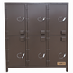 Brown metal locker with multiple doors and visible brand name on a white background