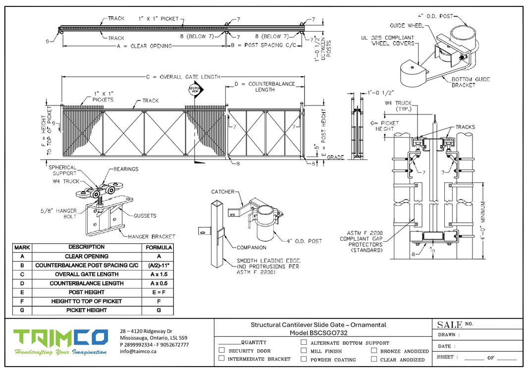 Structural Cantilever Slide Gate - Ornament Pickett - Model BSCSGCL732