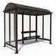 Bus shelter with a brown roof and transparent sides on a white background