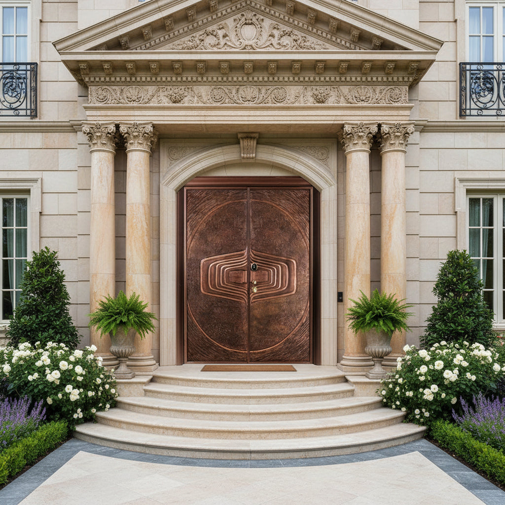 Handcrafted Steel Double Entry Door with Layered Oval Motif – Sculptural Concentric Design Model # C3DC1103