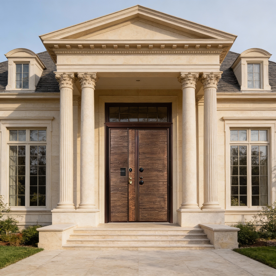 Handcrafted Steel Double Entry Door with Horizontal Slat Texture – Modern Minimalist Design Model # C3DC1106