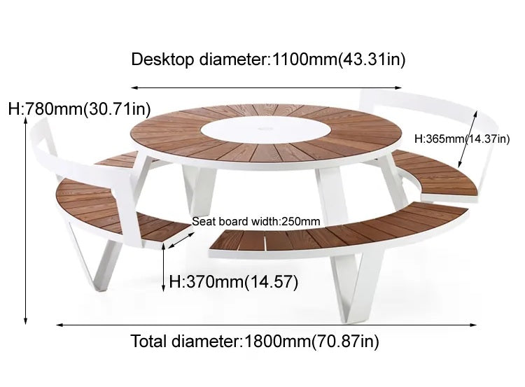 Round Bench without back - Wooden Bench on Galvanized Steel Base | Model COLL1692-Taimco