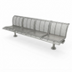A modern three-seat metal waiting bench with a slatted backrest and seat, shown at an angle on a plain white background.