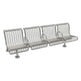 A four-seat stainless steel wire mesh waiting room bench with integrated armrests and metal legs, shown on a plain white background.