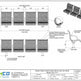 Technical specification sheet and dimension drawing for a modern steel 4-seat outdoor bench with arm rests, showing front and side views, measurements, and material details on a white background with the Trimco logo at the bottom.