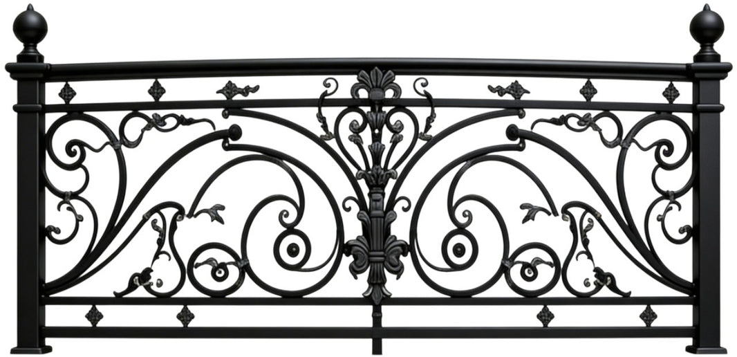 Ornamental Wrought Iron Railing Panel | Handmade Decorative Floral‑Scroll Cast‑Iron Design for Luxury Homes Model # DRP1001