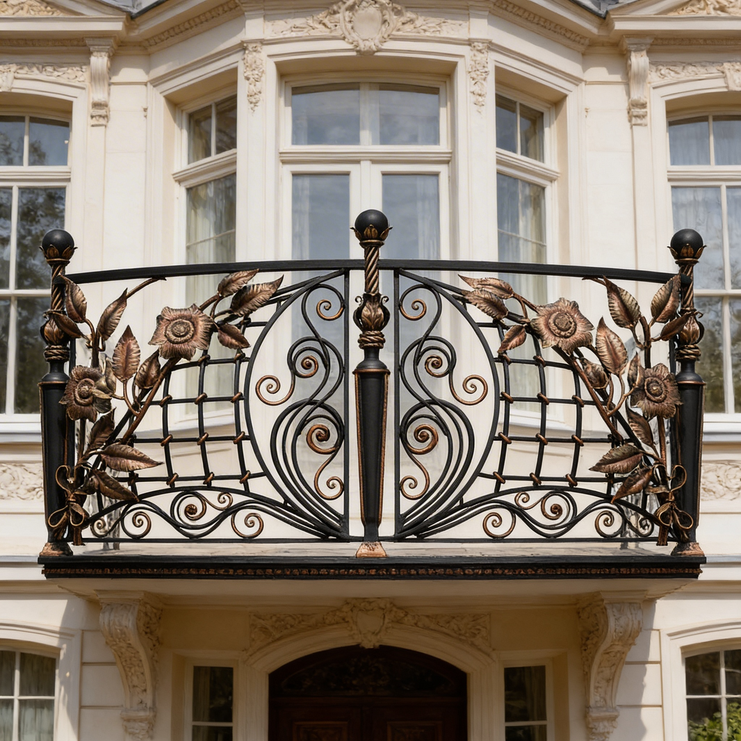 French Wrought Iron Balcony Railing Design - Railing Balcony Panels - Decorative Modern and Heritage Style Rail - Made in Canada - Model # DRP972