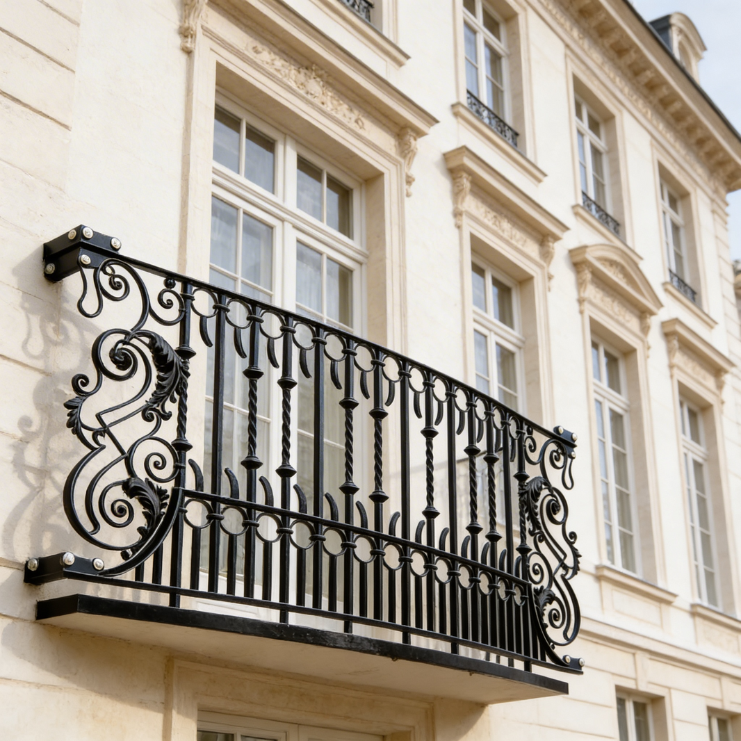 Wrought Iron Balcony Railing Aphrodite Juliet Design - Railing Balcony Panels - Decorative Heritage Style Rail - Made in Canada - Model # DRP975