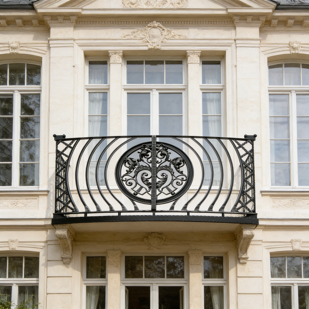 Wrought Iron Balcony Railing Aphrodite Juliet Design - Railing Balcony Panels - Decorative Heritage Style Rail - Made in Canada - Model # DRP976