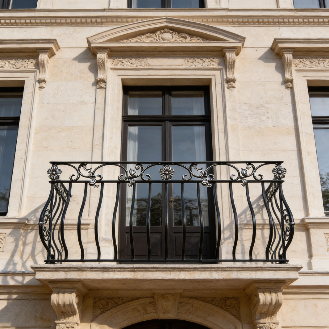 Oval Wrought Iron Balcony Railing Design - Railing Balcony Panels - Simple Style Rail - Made in Canada - Model # DRP981