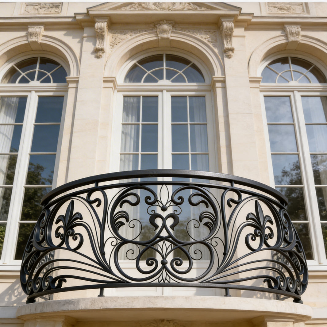 Oval Wrought Iron Balcony Railing Design - Railing Balcony Panels - Simple Style Rail - Made in Canada - Model # DRP984