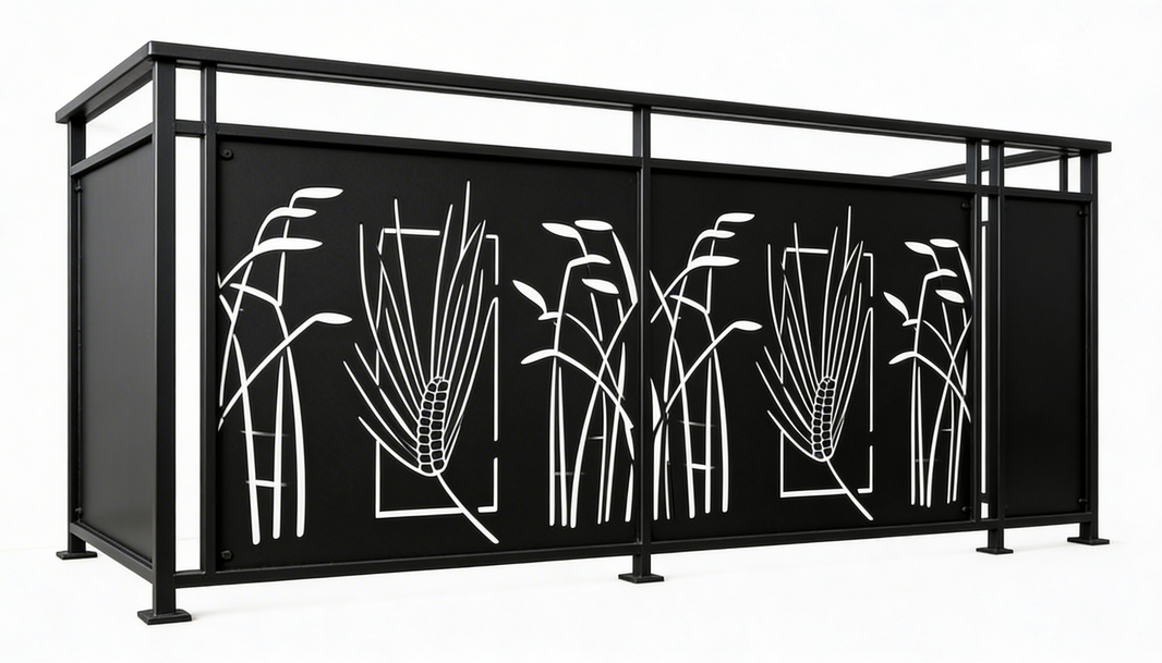 Nature‑Inspired Wheat Pattern Steel Balcony Panel | Decorative Plasma‑Cut Metal Railing for Luxury Homes Model # DRP986