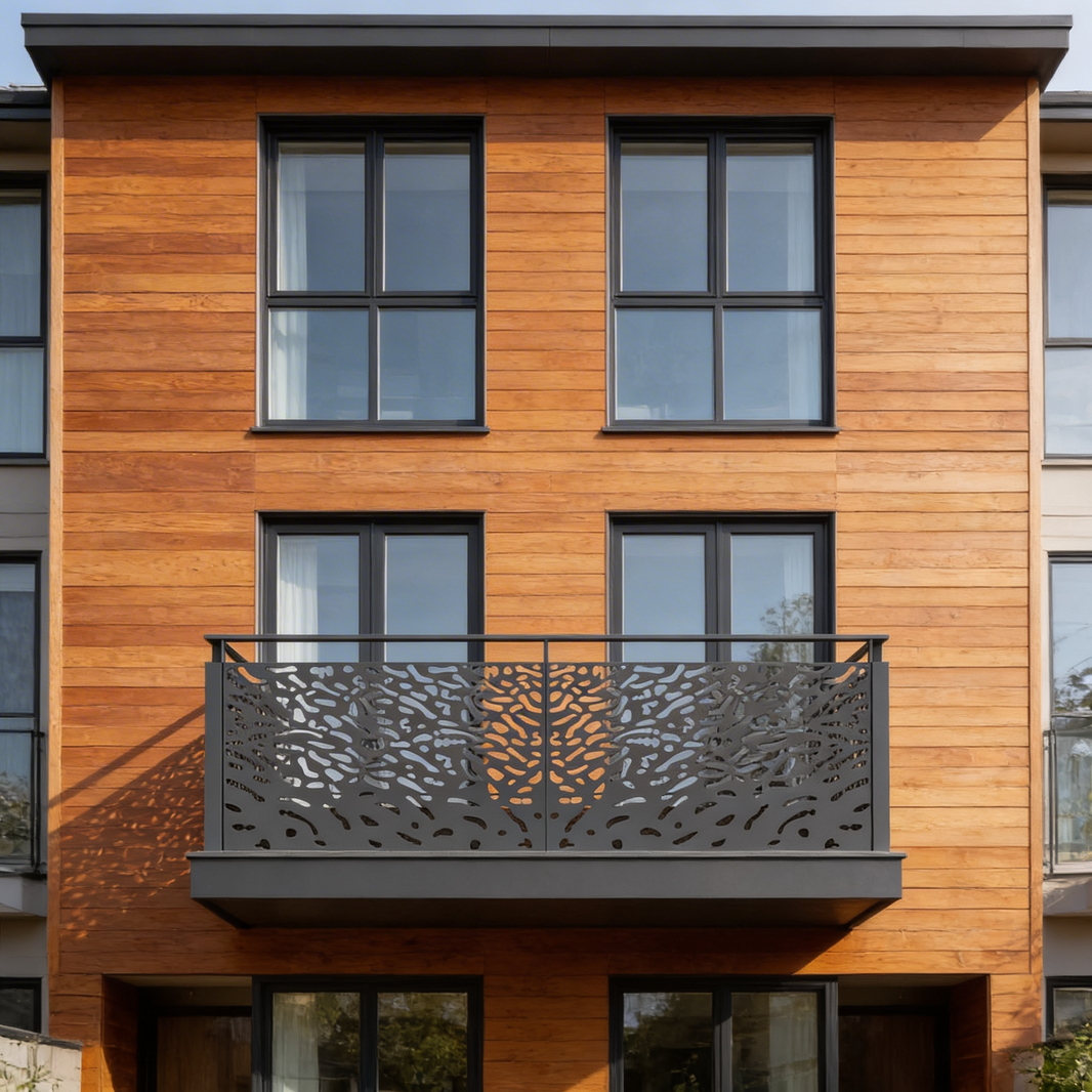 Plasma Cut Mild Steel Apartments Balcony Panels | Railing decorative Balcony Panels | Plasma Modern Design Panels | Made In Canada | Model # DRP989