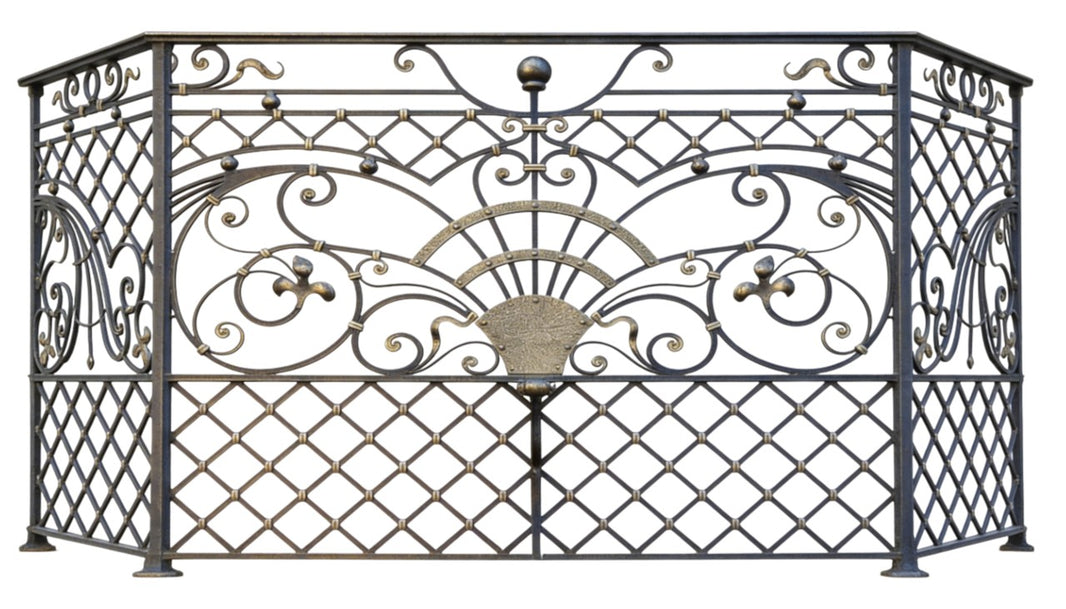 Ornamental Wrought Iron Fence Panel | Handmade Decorative Scrollwork & Fleur‑de‑Lis Cast‑Iron Design for Luxury Homes Model # DRP990