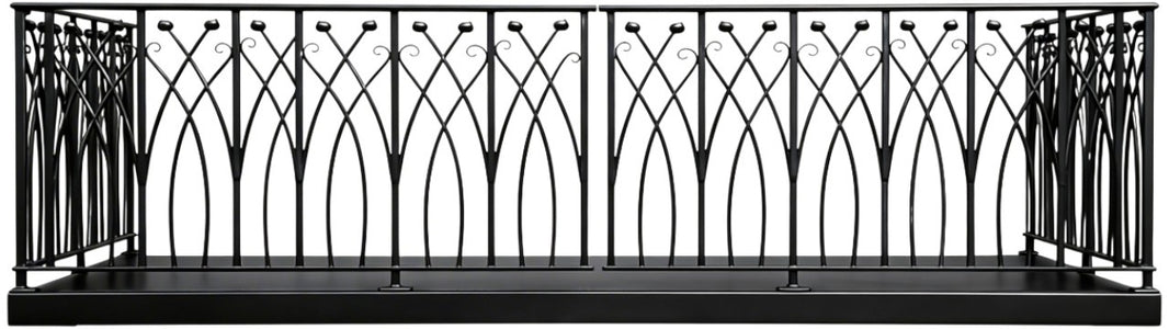 Ornamental Wrought Iron Balcony Railing | Handmade Decorative Arch‑Scroll Juliet Balcony for Luxury Homes Model # DRP9922