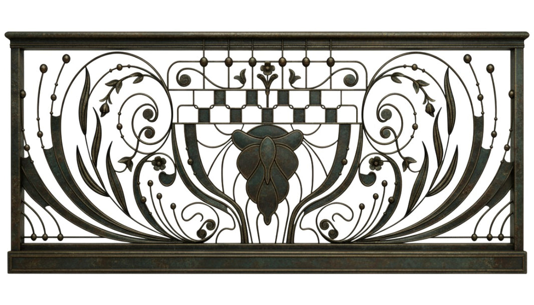 Ornamental Wrought Iron Railing Panel | Handmade Decorative Floral Scrollwork Cast‑Iron Design for Luxury Homes Model # DRP994