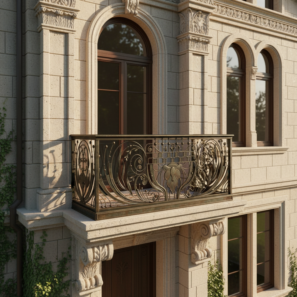 Ornamental Wrought Iron Railing Panel | Handmade Decorative Floral Scrollwork Cast‑Iron Design for Luxury Homes Model # DRP994