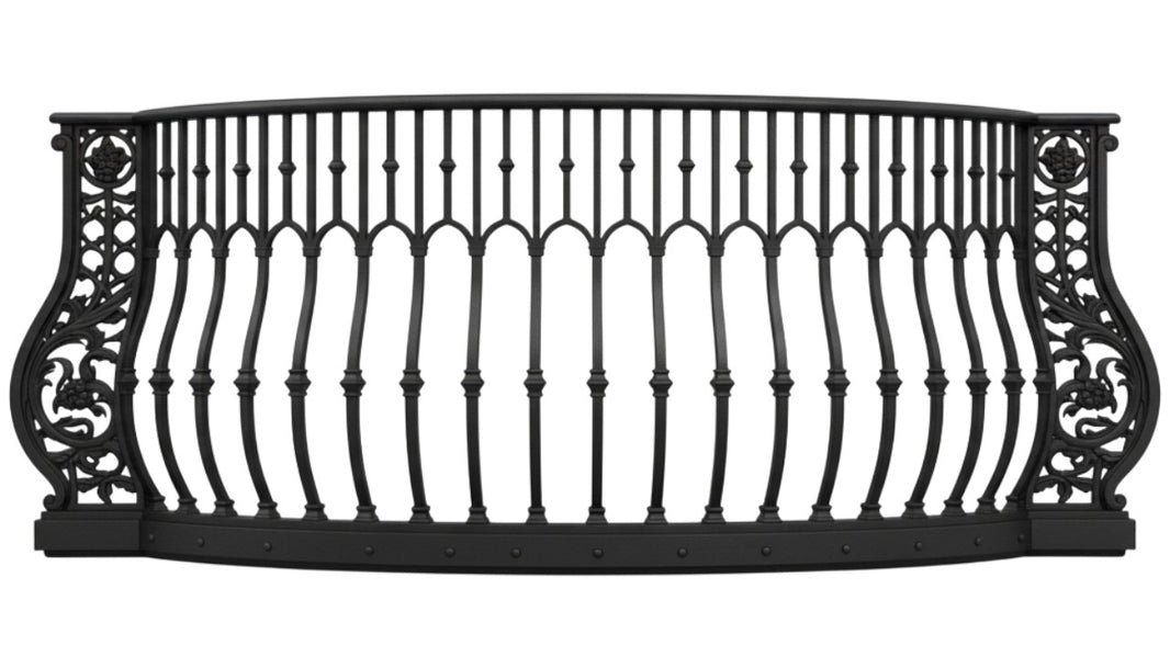 Ornamental Wrought Iron Balcony Railing | Handmade Decorative Scroll‑and‑Floral Juliet Balcony for Luxury Homes Model # DRP995