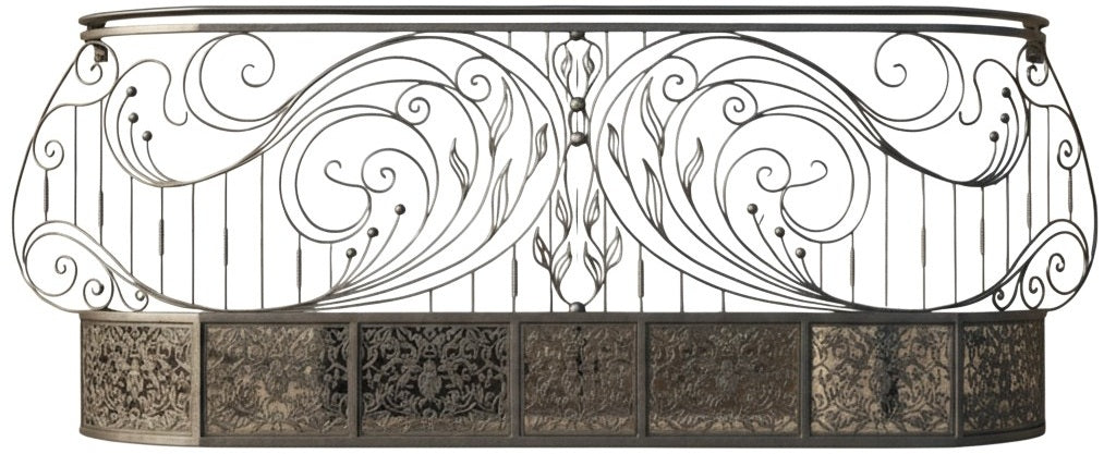 Ornamental Wrought Iron Balcony Railing | Handmade Decorative Floral‑Scroll Juliet Balcony for Luxury Homes Model # DRP996