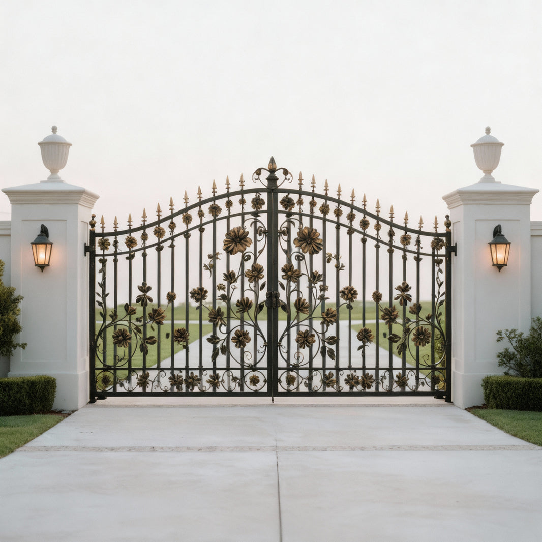Fleur Royale – Vine & Scrollwork Wrought Iron Driveway Gate Model # DWG203