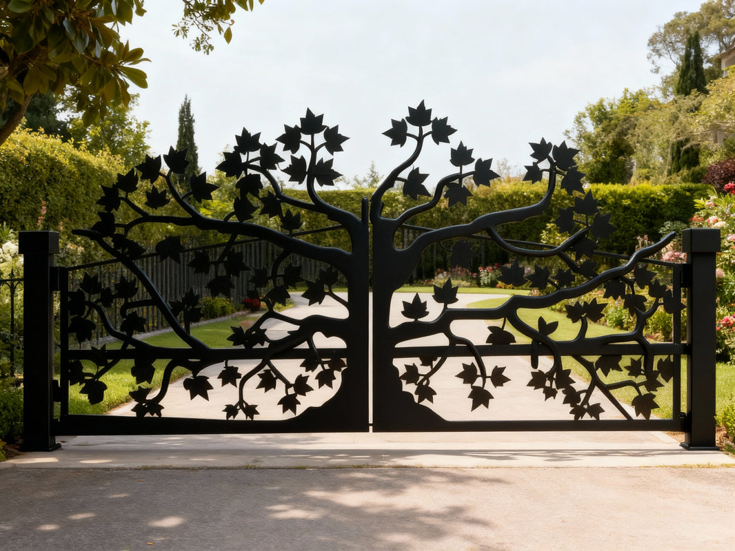 Forest Embrace – Plasma-Cut Steel Driveway Gate Model # DWG038