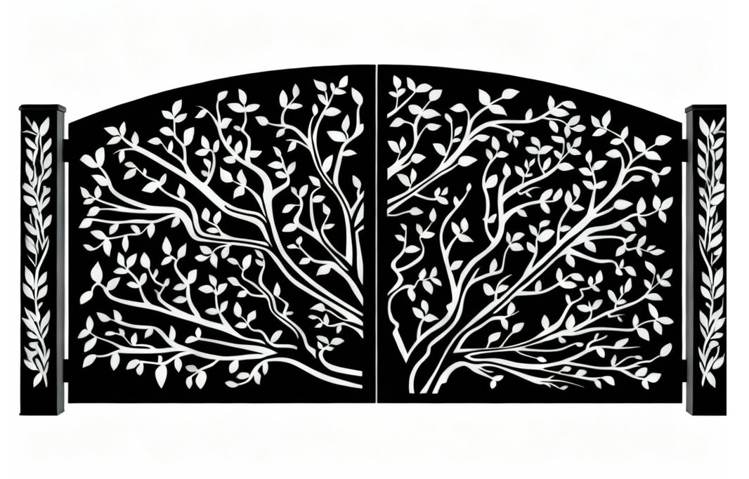 Branch line Estate – Tree Silhouette Plasma Cut Driveway Steel Gate Model # DWG054