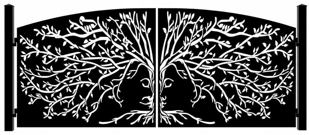 Unity Tree – High-Contrast Plasma-Cut Steel Driveway Gate Model # DWG0544