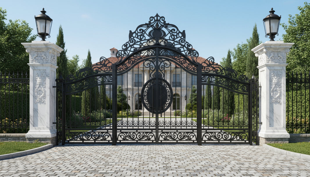 Luxury Wrought Iron Driveway Gate Ornate Scrollwork Estate Entry Gate - Model # DWG056