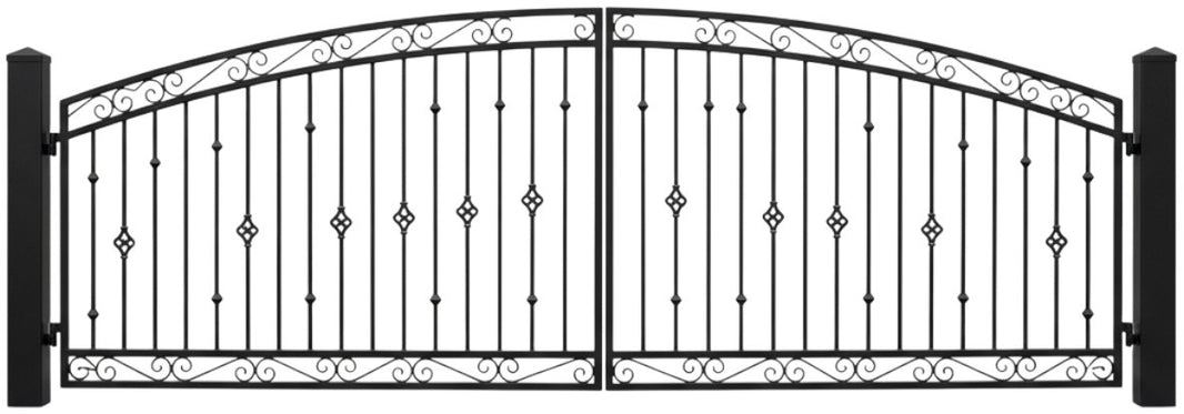Archeline Heritage – Arched Wrought Iron Driveway Gate with Scrollwork Model # DWG063