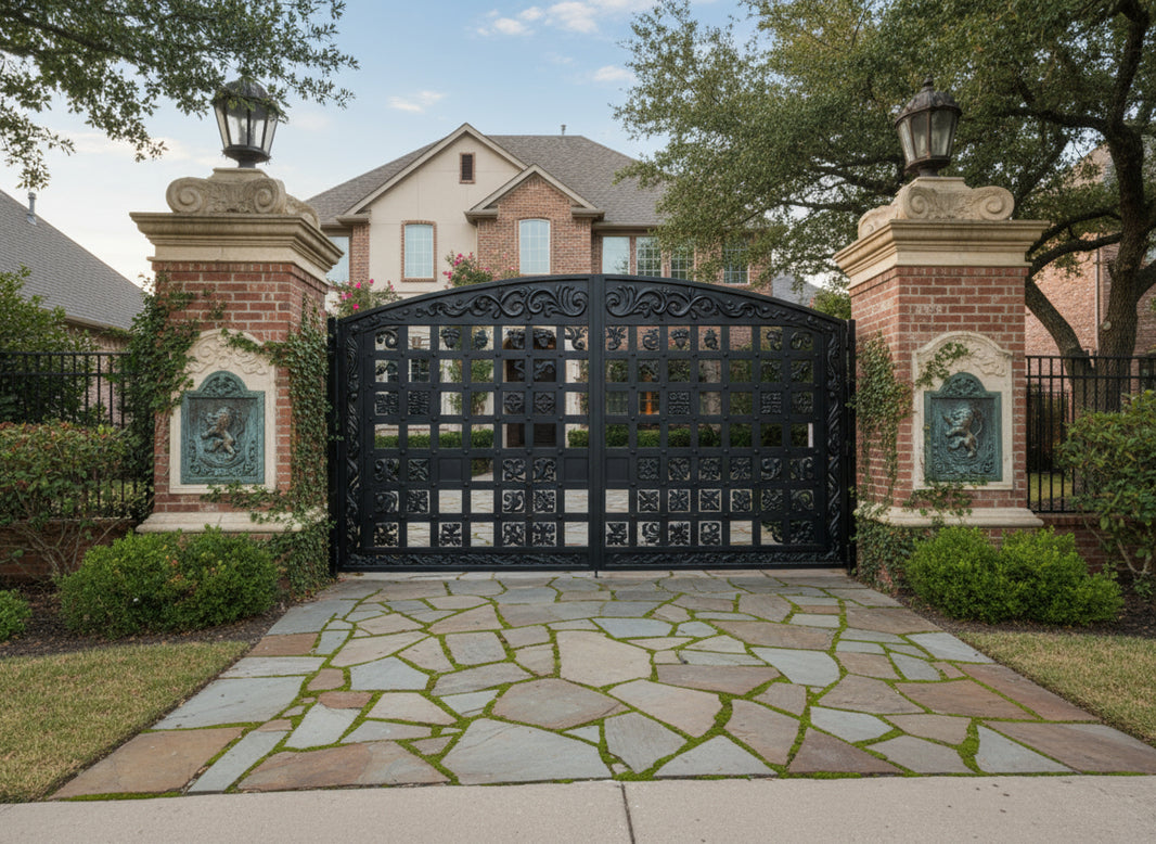 Florentine Grid – Ornamental Wrought Iron Gate with Arched Vine work Model # DWG066
