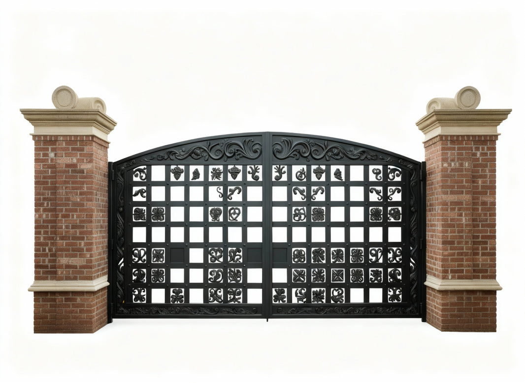 Florentine Grid – Ornamental Wrought Iron Gate with Arched Vine work Model # DWG066