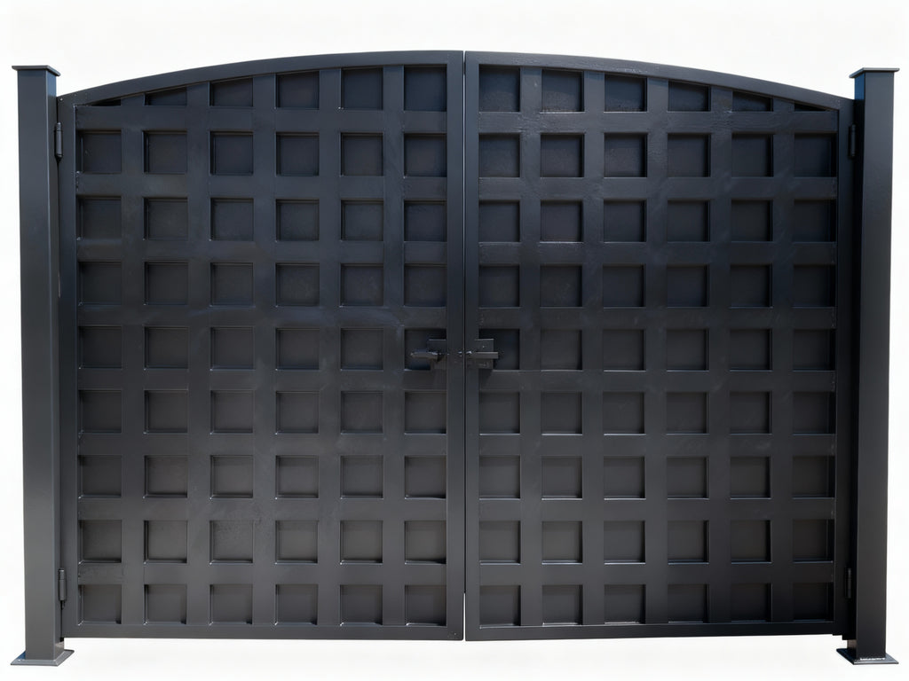 Grid crest Manor – Ornate Estate Gate with Square Panel Design Model