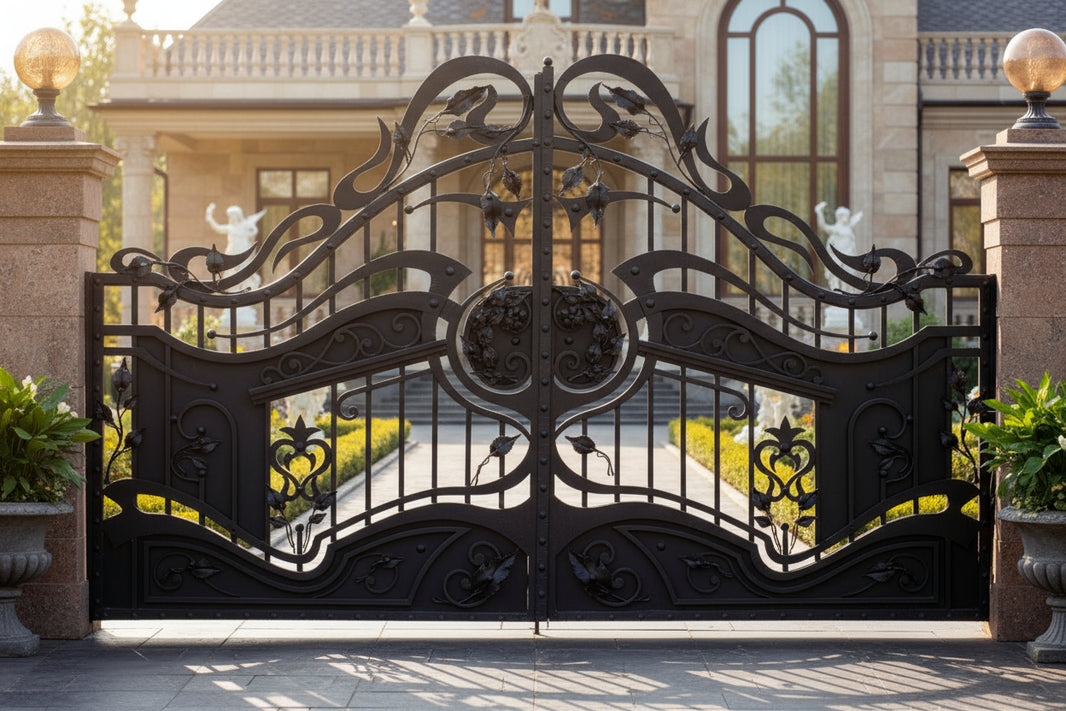 Florentine Bloom – Ornamental Wrought Iron Driveway Gate Model # DWG073