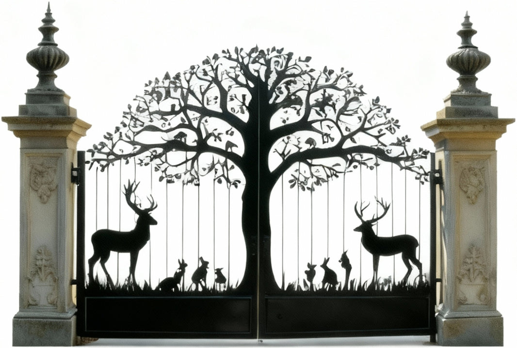 Laser Cut Forest Regalis Grove – Ornamental Wildlife Driveway Gate Model # DWG076