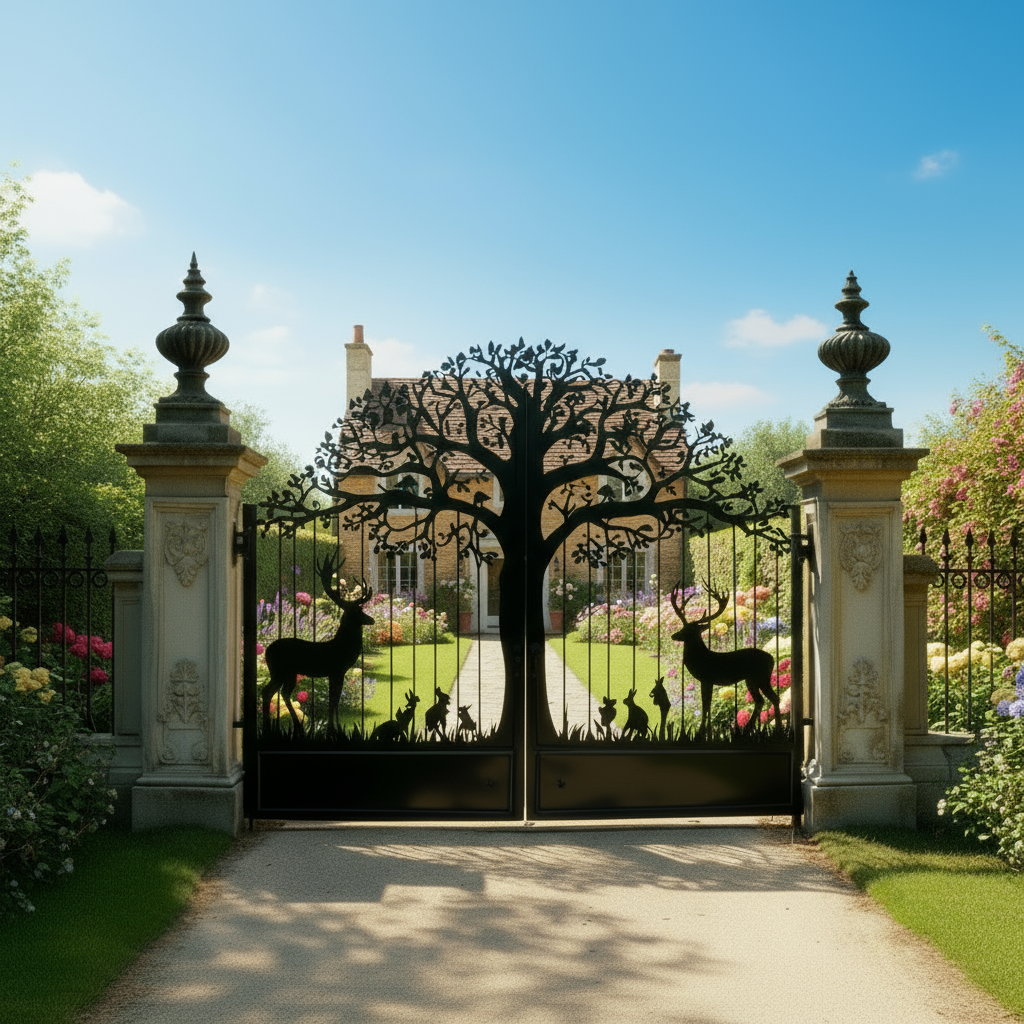 Laser Cut Forest Regalis Grove – Ornamental Wildlife Driveway Gate Model # DWG076
