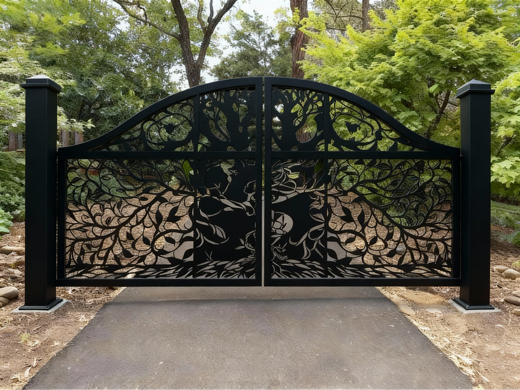 Whispering Canopy – Sculptural Tree Gate with Swirling Branch work Model # DWG078