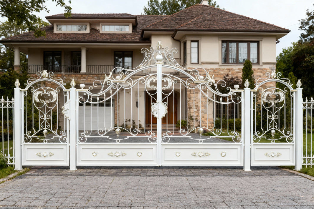 Imperial Fleurgate – Wrought Iron Gate with Spear Finials & Scroll Arch Crown Model # DWG082